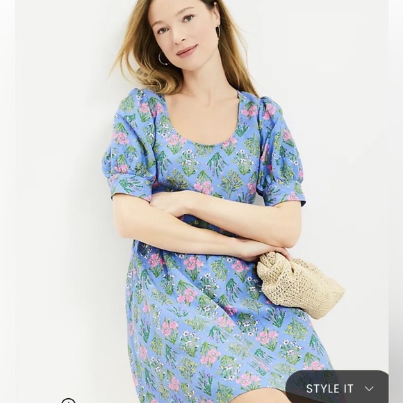 LOFT Blue Dress with Pink and Green Floral Design - Picture 2 of 9